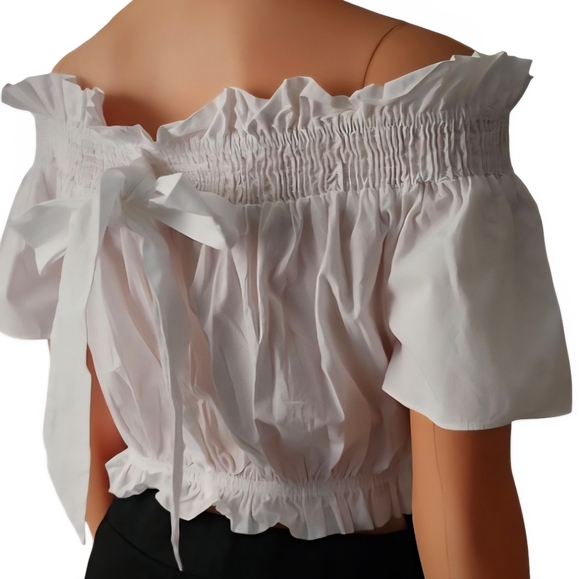 Zara Basic White Ruffled Top. Size M. - Picture 6 of 9